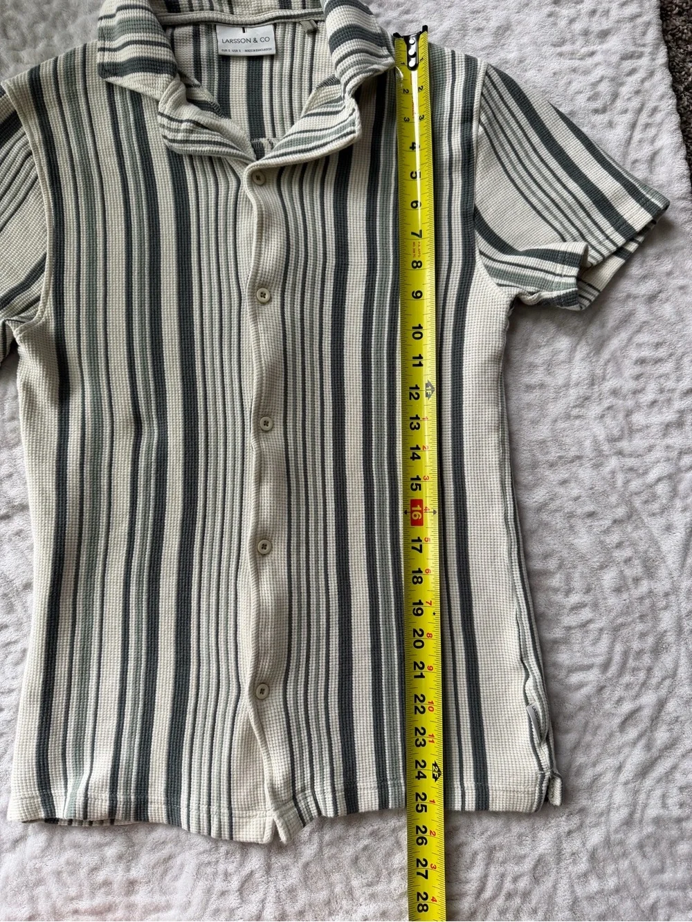 Larsson & Co Men’s Small Striped Waffle Knit Button Down Shirt 100% Cotton